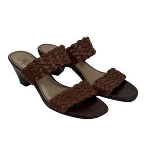 LifeStride Womens 7M Brown Woven Slide Sandals Heeled Comfort Mule Soft System